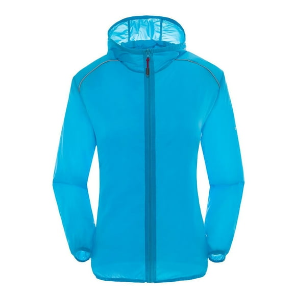 Baqcunre Plus Size Tops For Women Women Rain Jacket Outdoor Plus Size Hooded Windproof Loose Coat Water Proof Raglan Cuff Storage Bag Tops For Women 2023 Winter Coats For Women Sky Blue L