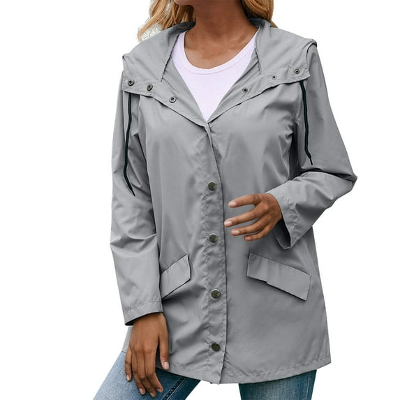 Baqcunre Plus Size Tops For Women Women Solid Rain Jacket Outdoor Plus Size Hooded Windproof Loose Coat Water Proof Fall Clothes Sweatshirt For Women Grey M