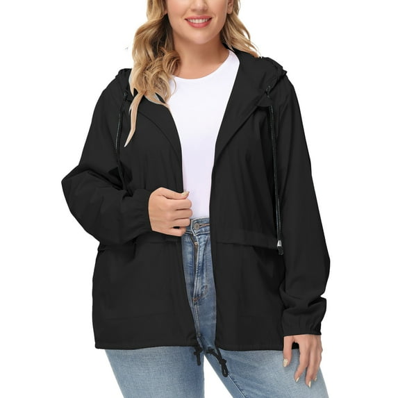Baqcunre Plus Size Tops For Women Women Hooded Zipper Mid Length Windproof Raincoat Jacket Womens Tops Winter Coats For Women Black M