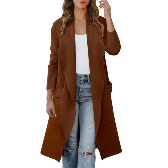 Baqcunre Plus Size Tops For Women Women'S Casual Long Sleeve Draped Open Front Knit Pockets Long Cardigan Jackets Sweater Womens Tops Winter Coats For Women Khaki XL