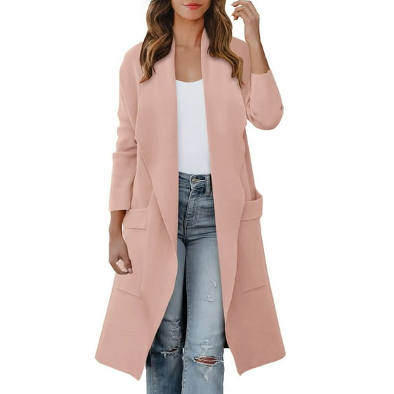 Baqcunre Plus Size Tops For Women Women'S Casual Long Sleeve Draped Open Front Knit Pockets Long Cardigan Jackets Sweater Womens Tops Winter Coats For Women Pink L