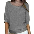thumbnail image 1 of Baqcunre Plus Size Tops For Women Women'S Spring Solid Round Neck Knitted Elegant 3/4 Sleeve Top Womens Fall Fashion 2023 Shirts For Women Grey XL, 1 of 5