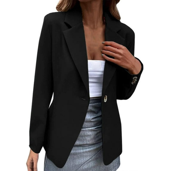 Baqcunre Plus Size Tops For Women Autumn And Winter Women'S Casual Long Sleeved Solid Color One Button Suit Jacket Womens Fall Tops Winter Coats For Women Black L