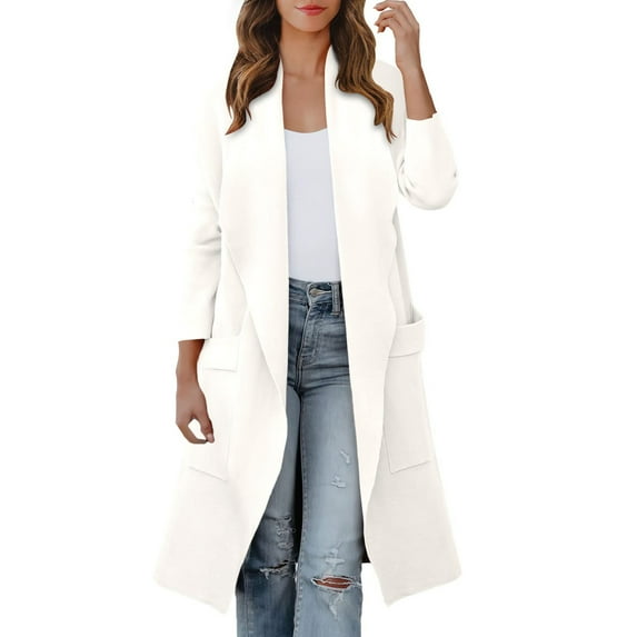 Baqcunre Plus Size Tops For Women Women'S Casual Long Sleeve Draped Open Front Knit Pockets Long Cardigan Jackets Sweater Womens Tops Winter Coats For Women White XS