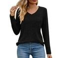 thumbnail image 1 of Baqcunre Plus Size Tops For Women Women'S Long Sleeve T Shirt Fashion V Neck Tops Solid Color Casual Blouses Fall Outfits For Women Womens Fashion Black L, 1 of 6