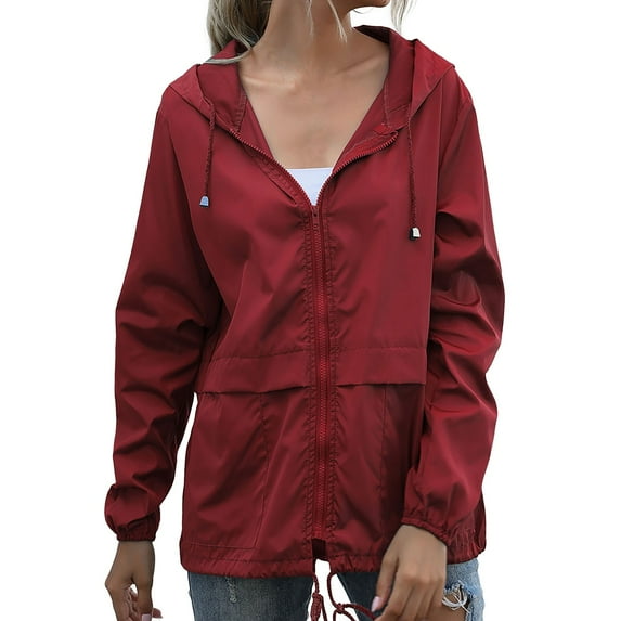 Baqcunre Plus Size Tops For Women Women'S Raincoat Lightweight Rain Jacket Hooded Windbreaker With Pockets For Outdoor Womens Fall Fashion 2023 Winter Coats For Women Wine L