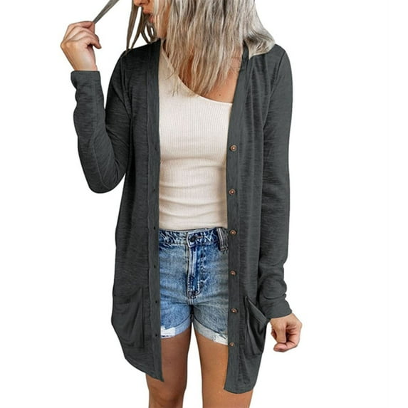 Baqcunre Plus Size Tops For Women Women'S Solid Color Top Long Sleeve Cardigan Top Light Coat (With Buttons And Pockets) Tops For Women 2023 Winter Coats For Women Grey L