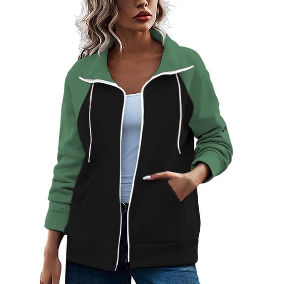 Baqcunre Plus Size Tops Women's Color Matching Top Zippered Cardigan Long Sleeved Sweatshirt Sweater Women Womens Sweatshirts Womens Fall Tops A L
