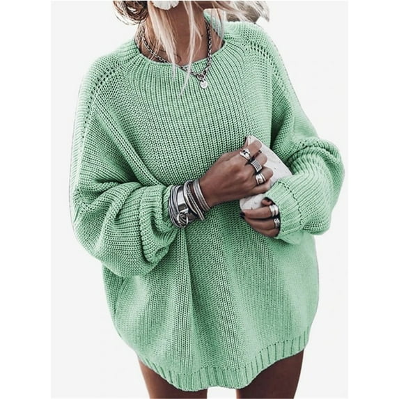 Baqcunre Plus Size Tops Women's Winter New Solid Knitted Loose Sleeve Large Sweater Coat Crewneck Sweatshirts Fall Outfits Women Trendy Green XL