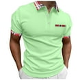 thumbnail image 1 of Baqcunre Polo Shirts For Men Male Spring Summer Button Short Sleeve Top Plaid Lapel Print T Shirt Sweatshirts For Men Tops For Men Green S, 1 of 4