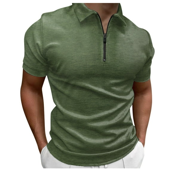 Baqcunre Polo Shirts For Men Male Zipper Short Sleeve Top Tie Dye Solid Color Lapel Lightweight Breathable Short Sleeve T Shirt Sweatshirts For Men Tops For Men Army Green L