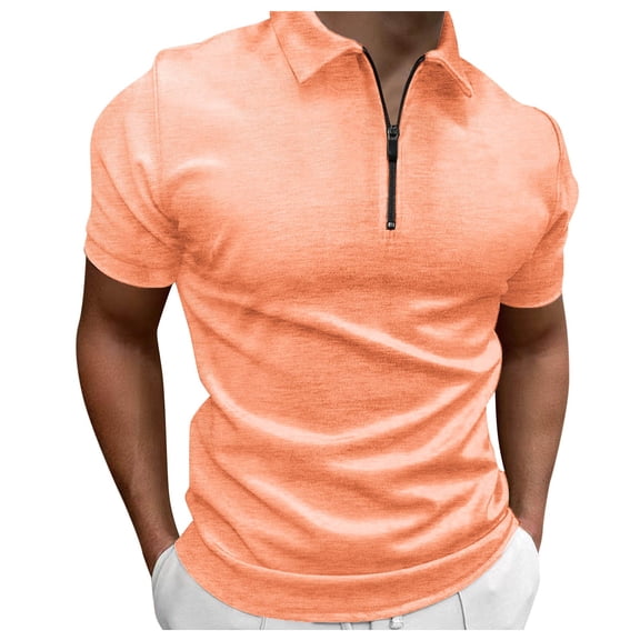 Baqcunre Polo Shirts For Men Male Zipper Short Sleeve Top Tie Dye Solid Color Lapel Lightweight Breathable Short Sleeve T Shirt Sweatshirts For Men Tops For Men Orange XL
