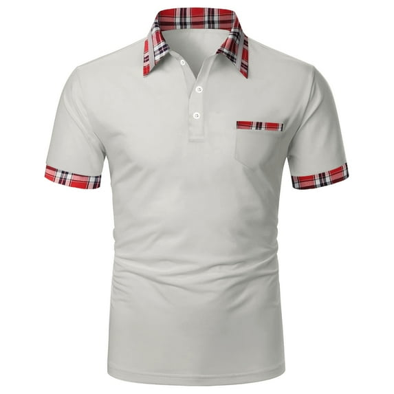 Baqcunre Polo Shirts For Men Men'S Lapel Plaid Short Sleeved Color Matching Zipper Top Sweatshirt Tops For Men Grey 3XL