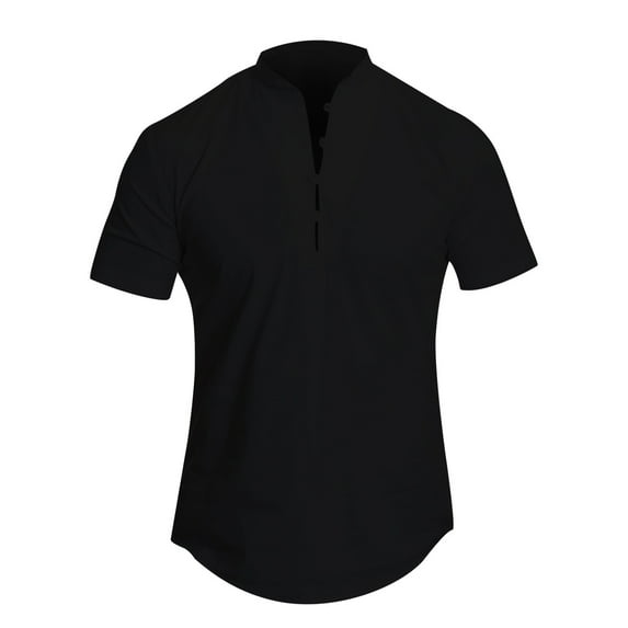 Baqcunre Polo Shirts For Men Men Summer Solid Stand Collar Short Sleeve Casual Loose Shirt Top Sweatshirt Tops For Men Black XXL