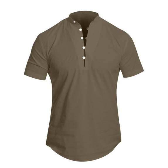 Baqcunre Polo Shirts For Men Men Summer Solid Stand Collar Short Sleeve Casual Loose Shirt Top Sweatshirt Tops For Men Brown 3XL