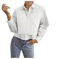 thumbnail image 1 of Baqcunre Preppy Style Knitwear Tank Top Sleeveless V-Neck Vintage Sweater Vest Cropped Sweater Sweater Vest Women Knit Sweater Women Clothing Sweaters For Women,Color White,Size XL, 1 of 4