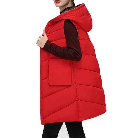 Baqcunre Puffer Vest Women Ladies Fall And Winter Wear Hooded Zipper Pocket Loose Sleeveless Coat Vest Fleece Jacket Womens Fall Fashion 2023 Red XL