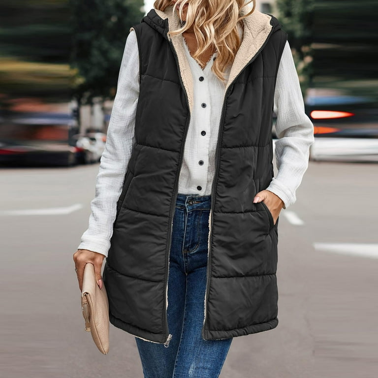 Black Puffer Vest Outfit Sleeveless Long Puffer Jacket Long Puffer