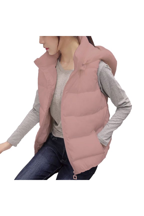 Puffy Vests for Women with Hood, Detachable Hat 2024 Autumn / Winter Women's Cotton Vest Short Slim Down Cotton Vest Coat 1 Pc Cotton Vest Pink S