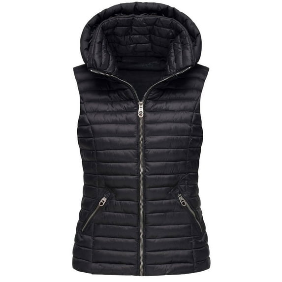 Baqcunre Puffy Vests for Women with Hood, Women's Casual Solid Color Vest Zipper Loose Sleeveless Jacket Hooded Vest Coat with Pockets 1 Pc Vest Black L