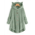 thumbnail image 1 of Baqcunre Pure Color Button Pocket Split Fashion Casual Long Sleeve Plush Coat Winter Jackets For Women Long Cardigans For Women Trendy Womens Cardigan Coats For Women,Color Green,Size XL, 1 of 5