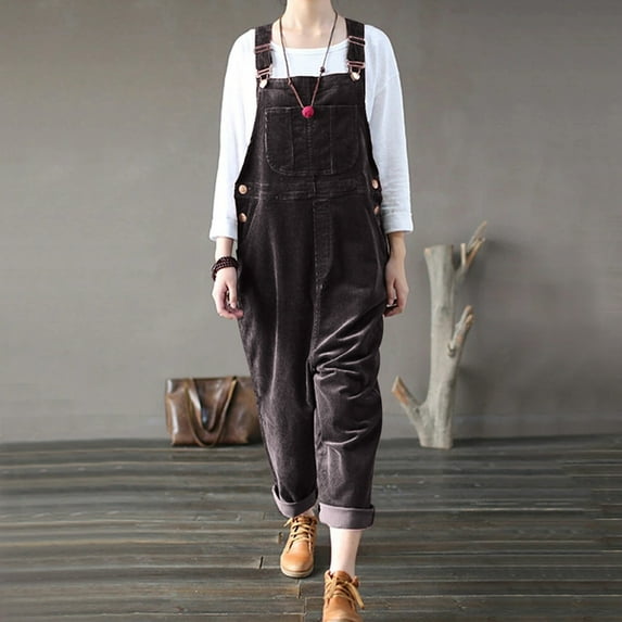 Baqcunre Rompers For Women Womens Casual Baggy Rompers Suspender Loose Bib Pants With Pocket Cargo Pants Women Women'S Pants Coffee 5XL
