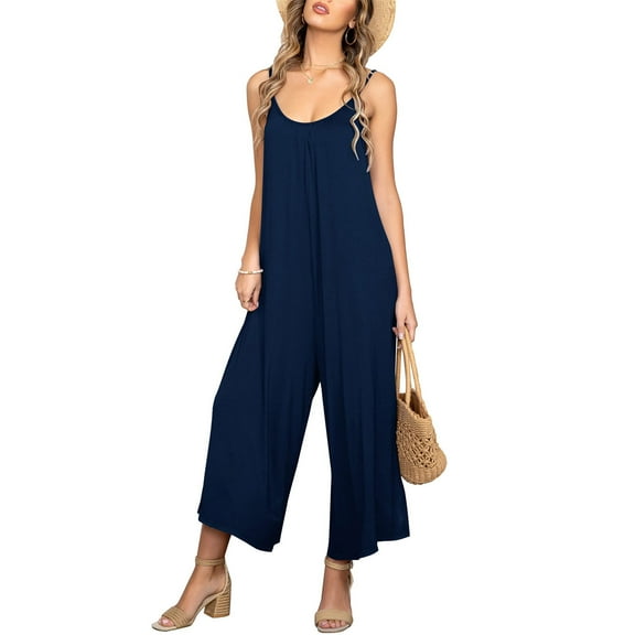 Baqcunre Rompers For Women Womens Floral Printed Jumpsuits Sleeveless Spaghetti Strap Rompers Wide Leg Pants With Two Pockets Jumpsuits For Women Women'S Pants Navy M