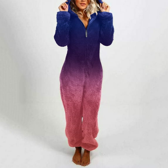 Baqcunre Rompers For Women Women Winter Jumpsuit Set Long Sleeve Hooded Jumpsuit Pajamas Cute And Soft Set Winter Warm Rompe Sleepwear Jumpsuits For Women Women'S Pants Purple L