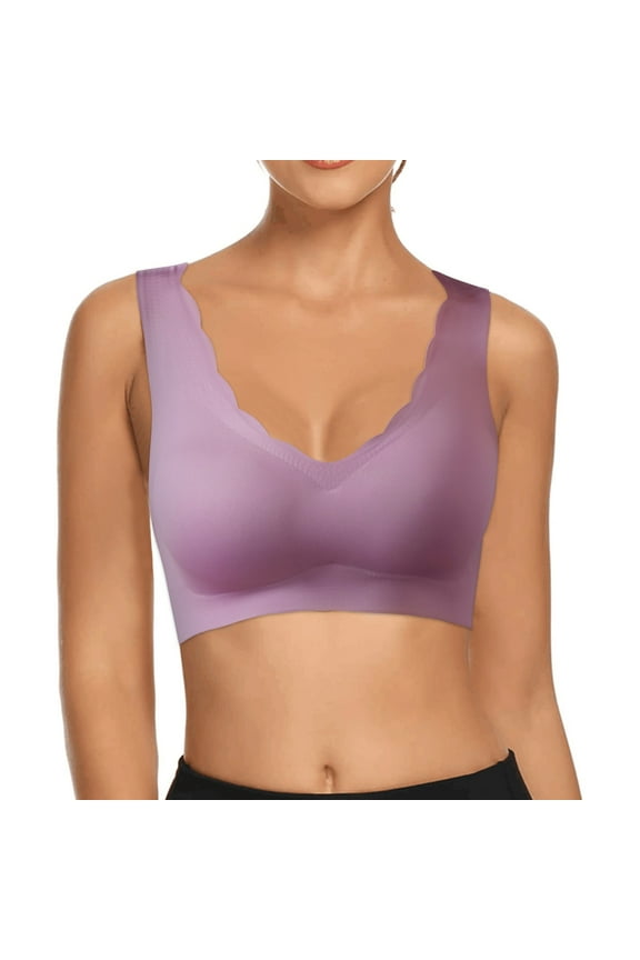 Seamless Latex No Underwire Small Chest Pull Up Breast Bra Sleep Beauty Ice Silk Bra Womens Clothes Bras for Women Sports Bra Push Up Bra,Purple,L