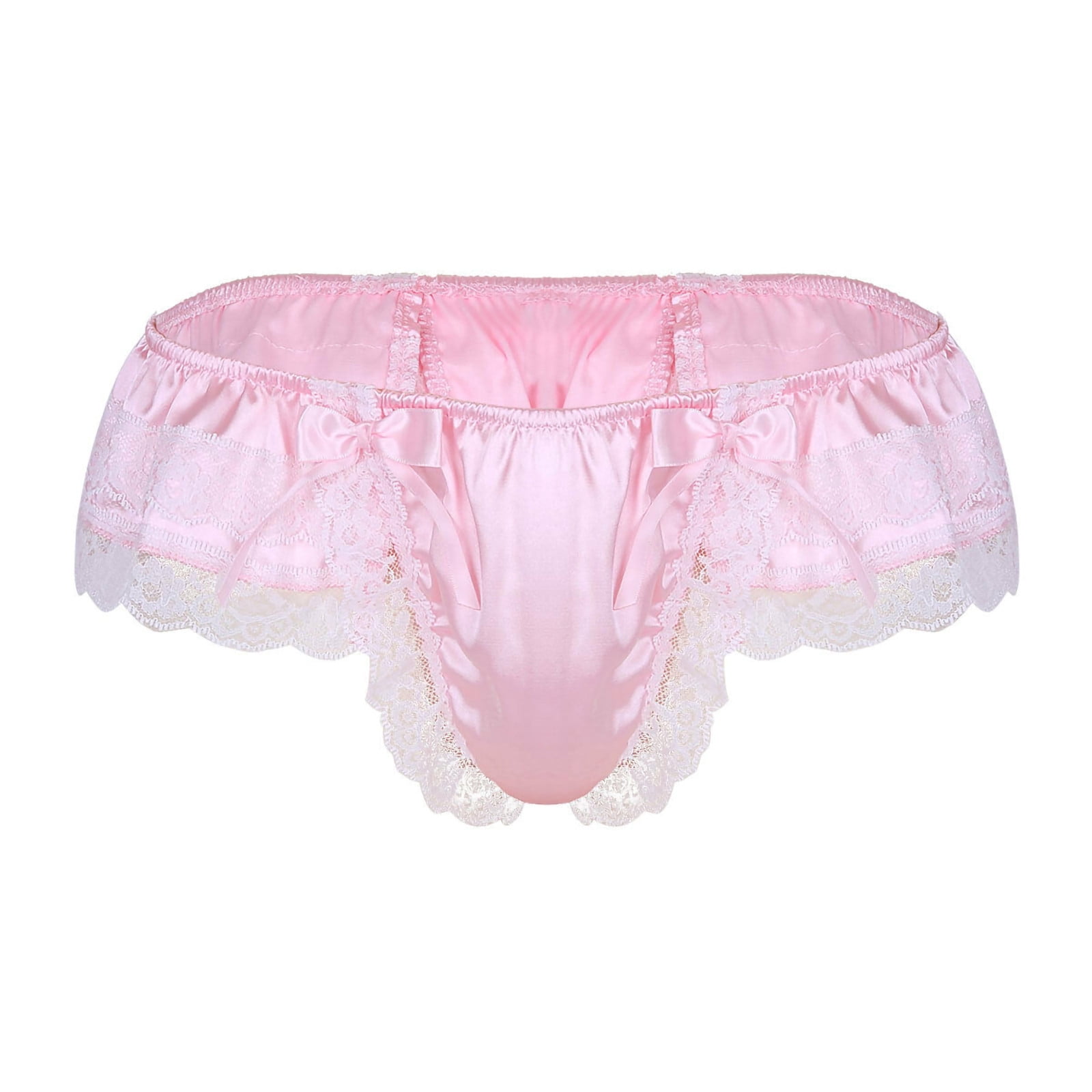 Mens See-through Lace Thongs Sissy Panties Bulge Pouch G-string Low Rise  Bowknot Briefs Underpants Lingerie Sissy Underwear Color: Type A Hot Pink,  Size: One Size