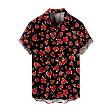Baqcunre Shirts for Men Daily Valentine's Day Santa Gift 3D Digital Printing Button Lapel Shirt Valentine's Day Hearts Chest Pocket Shirt Graphic Tees Men Tops for Men A L