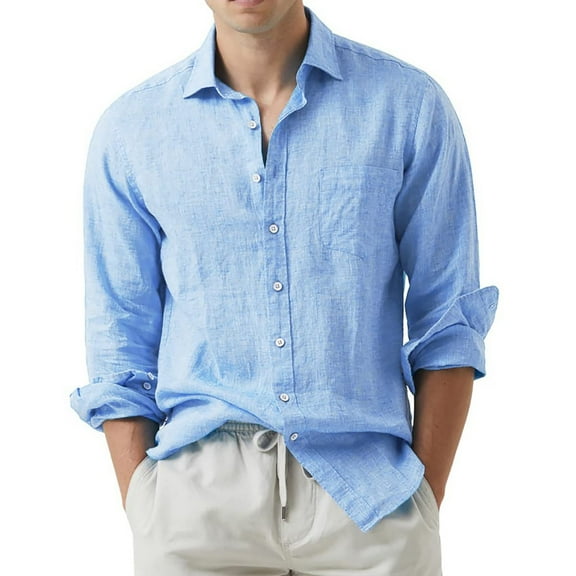 Baqcunre Shirts For Men Men'S Long Sleeve Solid Color Lapel Cardigan Loose Casual Shirt Men'S Polo Shirts Tops For Men Blue XXL