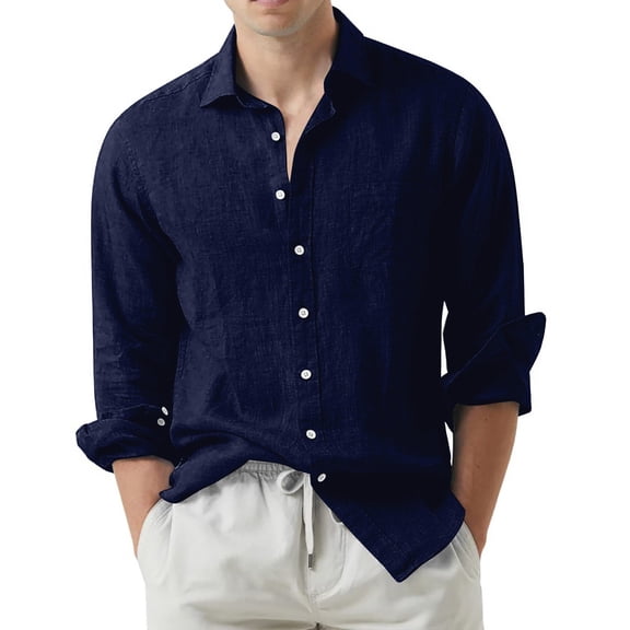 Baqcunre Shirts For Men Men'S Long Sleeve Solid Color Lapel Cardigan Loose Casual Shirt Men'S Polo Shirts Tops For Men Navy 3XL