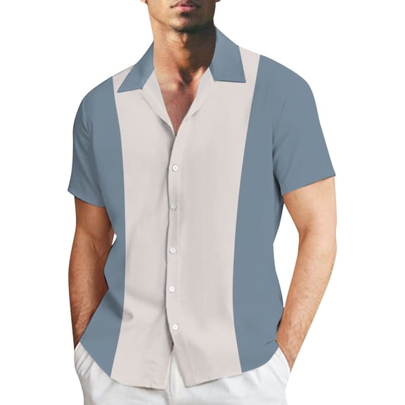 Baqcunre Shirts For Men Mens 3D Digital Printed Stripe Stitching Summer Short Sleeved Shirt Plus Size Casual Shirtirt Graphic Tees Men Tops For Men Blue M