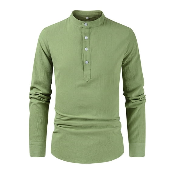 Baqcunre Shirts For Men Mens Fashion Simple Casual Collar Half Open Shirt Border Mens Long Sleeved Shirt Men'S Polo Shirts Tops For Men Green L