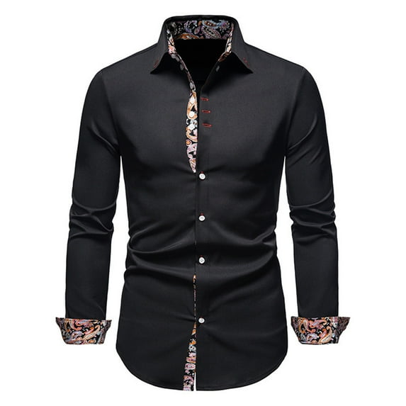 Baqcunre Shirts For Men Mens Long Sleeved Youth Fashion Casual Lapel Slim Fit Color Shirt Men'S Polo Shirts Tops For Men Black L