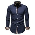 thumbnail image 1 of Baqcunre Shirts For Men Mens Long Sleeved Youth Fashion Casual Lapel Slim Fit Color Shirt Men'S Polo Shirts Tops For Men Navy XL, 1 of 9