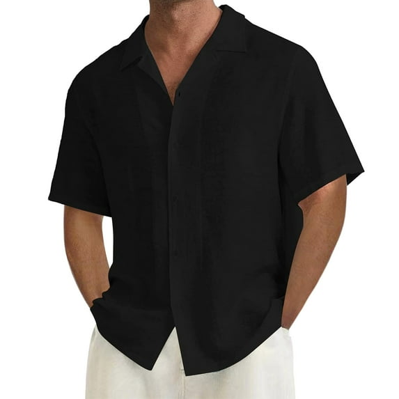 Baqcunre Shirts For Men Summer Men'S Short Sleeve Cardigan Shirt Beach Casual Shirt Men'S Polo Shirts Tops For Men Black L