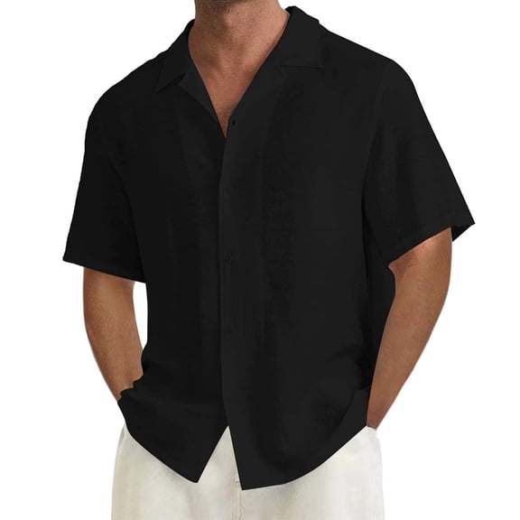 Baqcunre Shirts For Men Summer Men'S Short Sleeve Cardigan Shirt Beach Casual Shirt Men'S Polo Shirts Tops For Men Black M