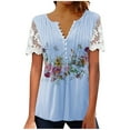 thumbnail image 1 of Baqcunre Shirts For Women Lace Tops For Women Suitable Trendy Fashion See Through Mesh Short Sleeve Shirt V Neck Fitted Tunic Clothes Womens Tops Sweatshirt For Women Blue L, 1 of 4