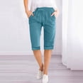 thumbnail image 1 of Baqcunre Shorts For Women,Women's Solid Drawstring Rolled Cotton And Linen Loose Straight Legs Pocket Pants,Women'S Pants,Lounge Pants Women,Pants For Women,Womens Clothes,Sky Blue,L, 1 of 4