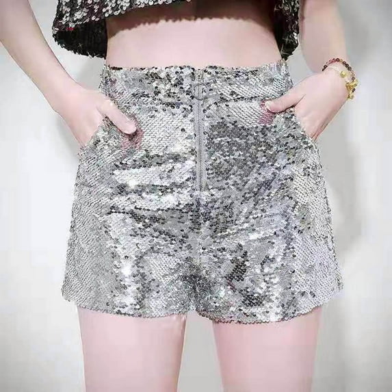 Baqcunre Shorts for Women Women's Casual Sequined Shorts Elastic High Waist Comfy Summer Short Pants with Pocket Gym Shorts Women Lounge Shorts Women