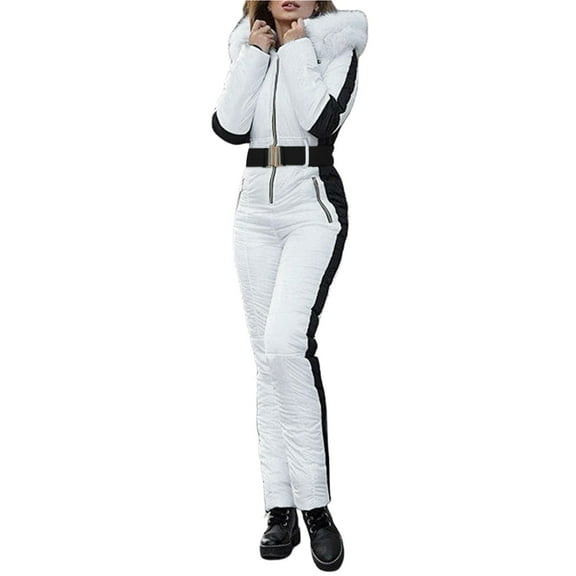 Baqcunre Ski Jacket Women, Women's One Piece Ski Suits Onesie Waterproof Jumpsuits Windproof Snowsuit Insulated Ski Jumpsuit Skiing Sports White,S