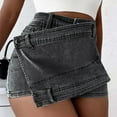 thumbnail image 1 of Baqcunre Skirts for Women Juniors Jean Shorts Stretchy Mid Waisted Denim Shorts Casual Summer Hot Shorts Womens Jeans Mini Skirt Jean Skirt Womens Clothes Black 4XL, 1 of 3