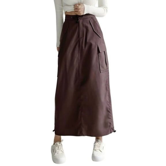Baqcunre Skirts for Women Women's High Waist Slim Slim Casual Side Drawstring Pleated Tooling Half Skirt Slit Aline Midi Skirt Maxi Skirt Maxi Skirts for Women Coffee M(Hot)