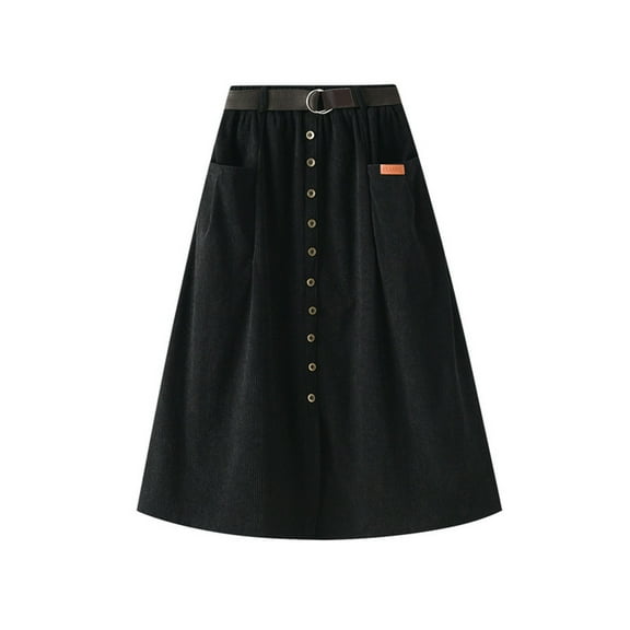 Baqcunre Skirts for Women Women's Solid Color Corduroy Skirt Long High Waist A Line Hip Cover Skirt Maxi Skirt Maxi Skirts for Women Black(Hot)