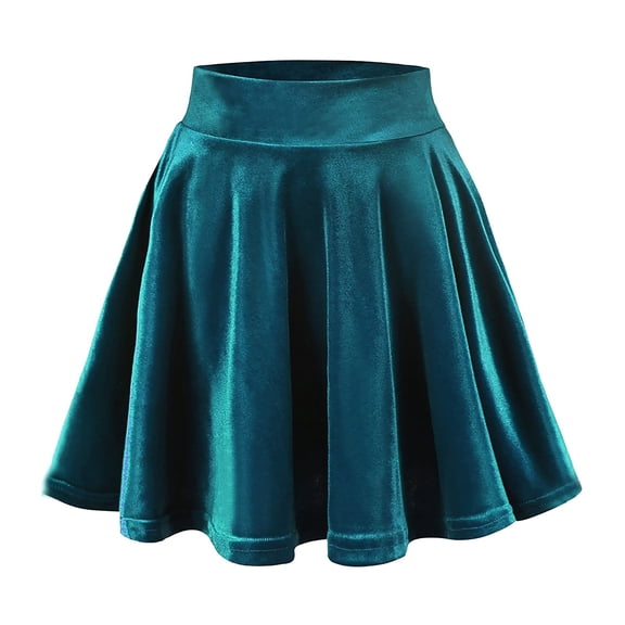 Baqcunre Skirts for Women Women's Velvet Stretch Mini Flared Pleated Skater Skirt Mini Skirt Women's Skirts Green S(Hot)