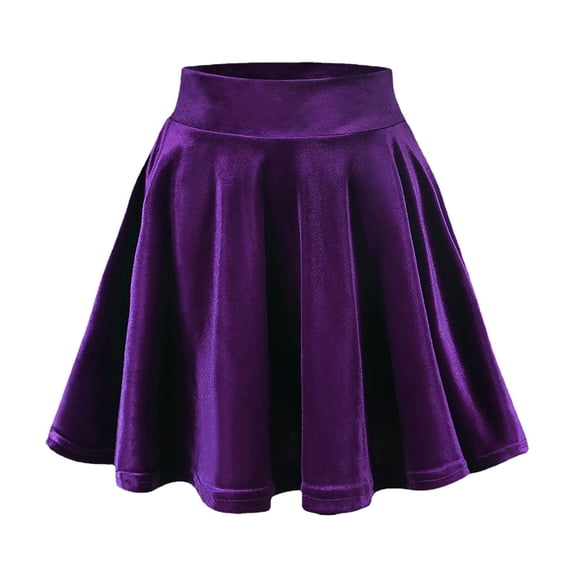 Baqcunre Skirts for Women Women's Velvet Stretch Mini Flared Pleated Skater Skirt Mini Skirt Women's Skirts Purple S(Hot)