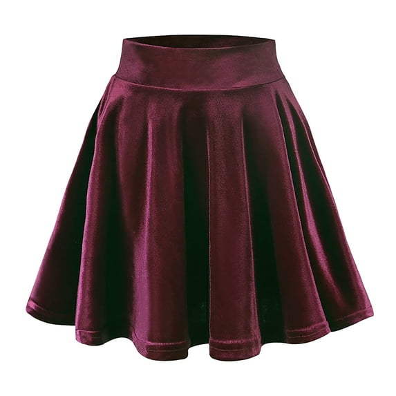 Baqcunre Skirts for Women Women's Velvet Stretch Mini Flared Pleated Skater Skirt Mini Skirt Women's Skirts Wine M(Hot)