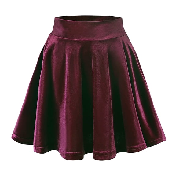 Baqcunre Skirts for Women Women's Velvet Stretch Mini Flared Pleated Skater Skirt Mini Skirt Women's Skirts Wine XL(Hot)